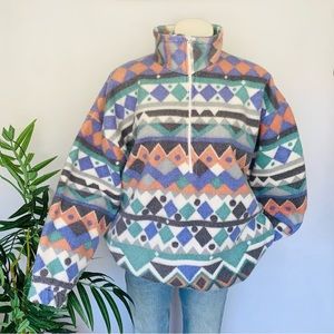 v i n t a g e :: Retro Oversized Aztec Fleece Jacket Pullover